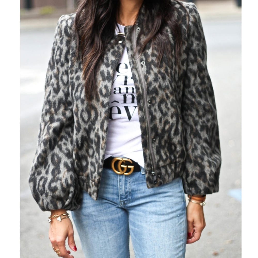 Banana Republic Gray Leopard Print Jacket